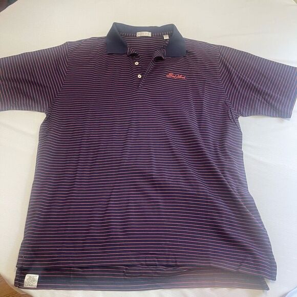Peter Millar Sea Island Navy Blue Stripe Golf Short Sleeve Polo Shirt Size XL - Picture 1 of 6